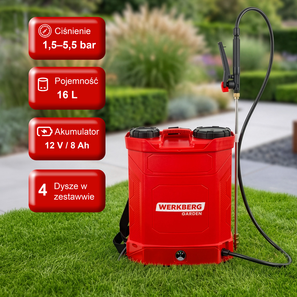 opryskiwacz plecakowy, opryskiwacz akumulatorowy WERKBERG Garden 16 L