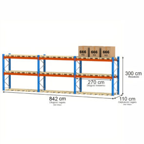 Zdjęcie produktu: Regał magazynowy paletowy Mega-M XR 0+2 H-300 cm L-842 cm 2000 kg nośność na parę trawersów