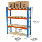 Zdjęcie produktu: Regał magazynowy paletowy Mega-M XR 0+3 H-400 cm L-288 cm moduł bazowy 2000 kg nośność na parę trawersów