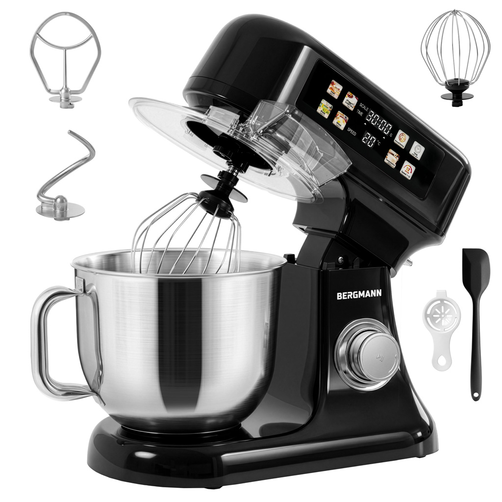 Robot kuchenny planetarny 6L BERGMANN TC001 3500 W BLACK waga podgrzewana misa panel LED