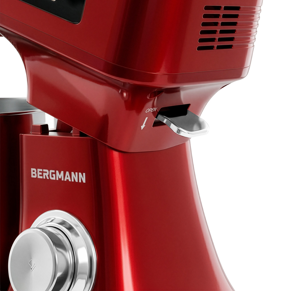 Domowy robot kuchenny planetarny 6L BERGMANN TC001 3500 W RED METALIC waga podgrzewana misa panel LED