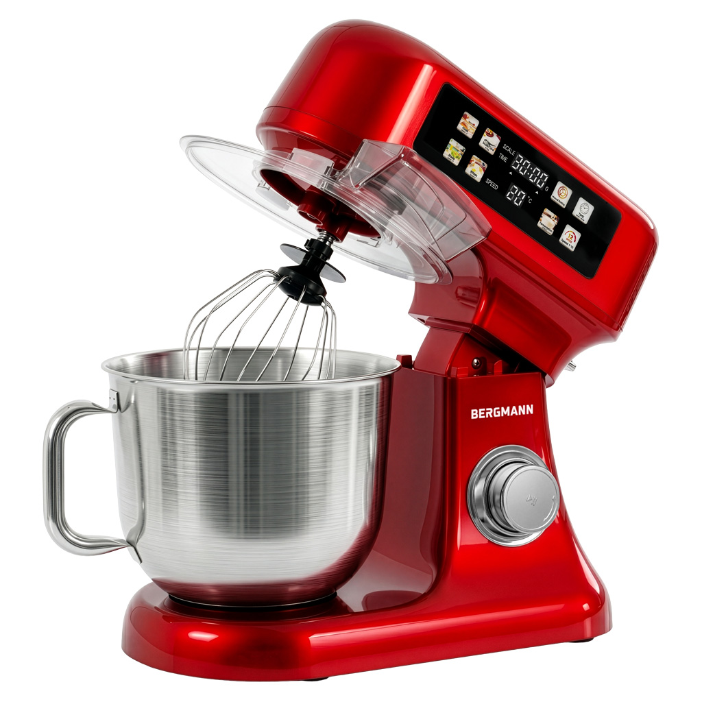 Robot kuchenny planetarny 6L BERGMANN TC001 3500 W RED METALIC waga podgrzewana misa panel LED