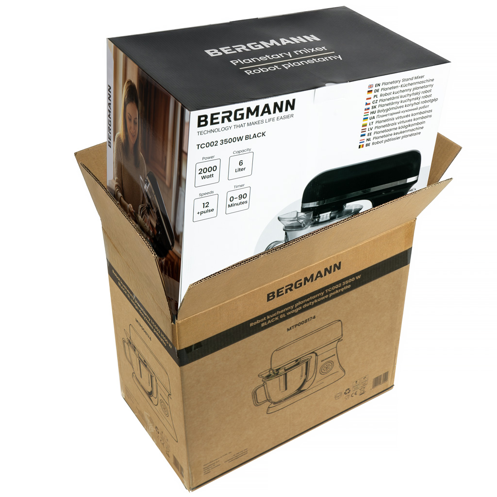 Robot planetarny kuchenny 6L BERGMANN TC002 3500 W BLACK waga dotykowe pokretlo
