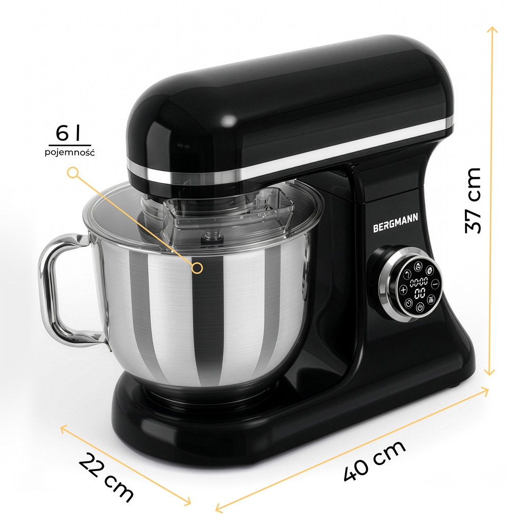 Robot kuchenny z maszynką planetarny 6L BERGMANN TC002 3500 W BLACK waga dotykowe pokretlo