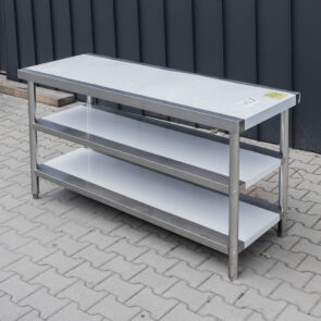 Zdjęcie produktu: Stół gastronomiczny ze stali nierdzewnej centralny z 2 półkami Mega-M X STANDARD 160x60x85 cm POSERWISOWY