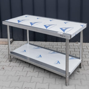 Zdjęcie produktu: Stół gastronomiczny ze stali nierdzewnej centralny z półką Mega-M STANDARD 140x70x85 cm POSERWISOWY